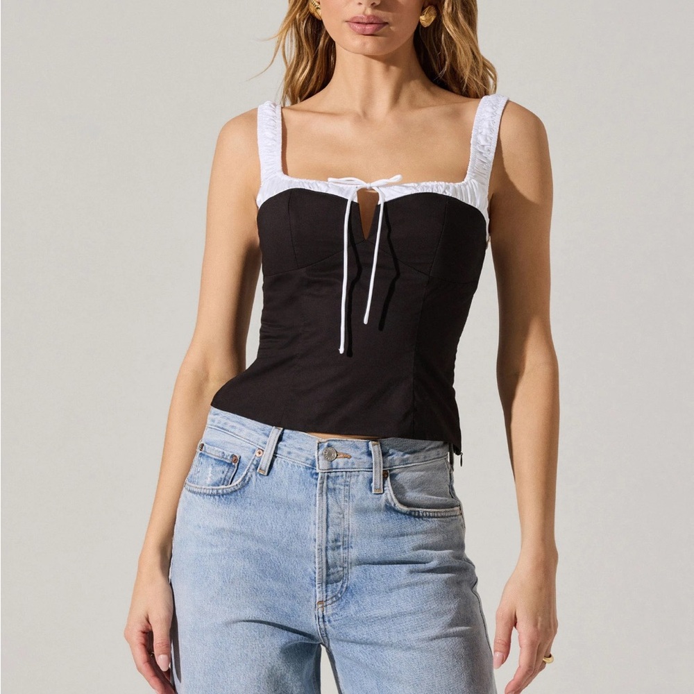 Astr Black and White Bustier Tie Front Tank Top